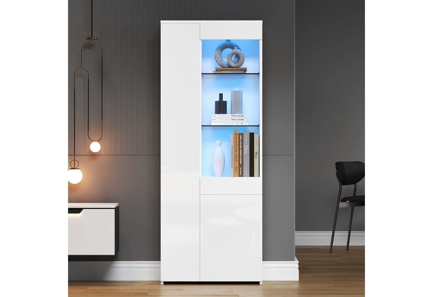 REDOM Vitrine Weiß Hochglanz Glasvitrine mit LED-Beleuchtung - Bild 3