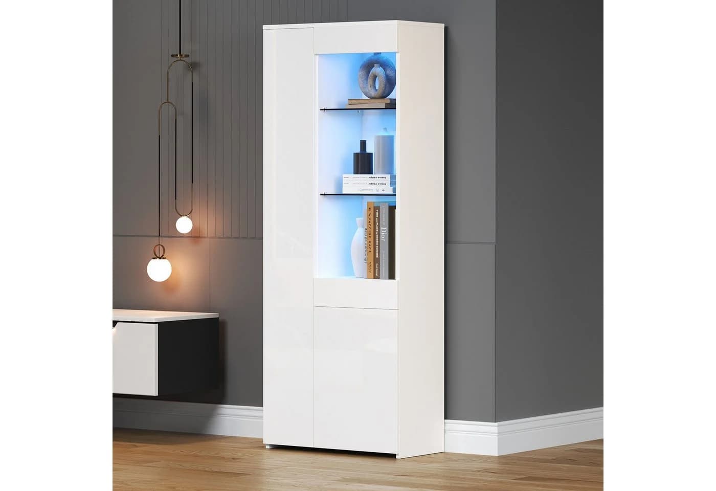 REDOM Vitrine Weiß Hochglanz Glasvitrine mit LED-Beleuchtung - Bild 5