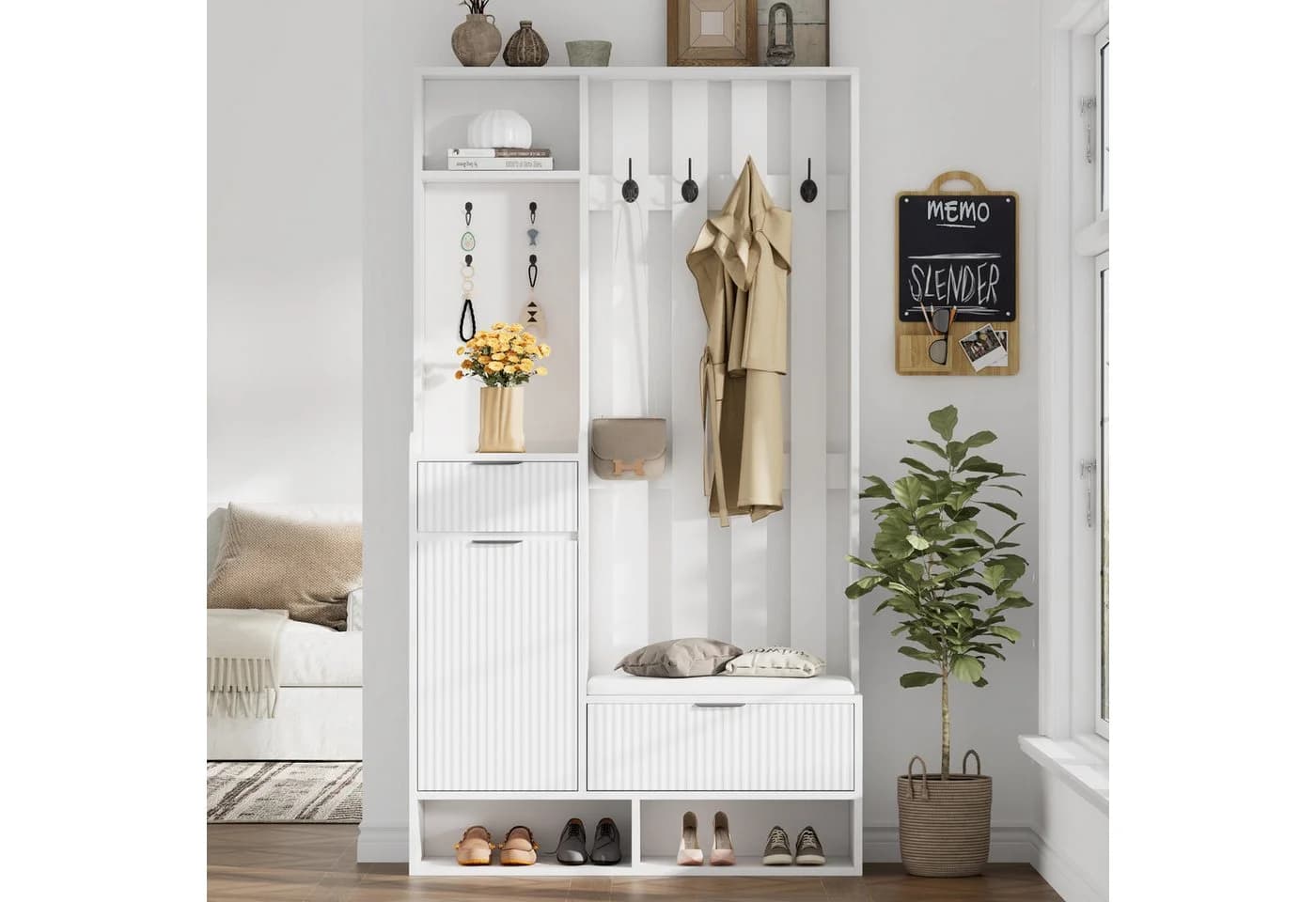 REDOM Garderoben-Set mit Sitzbank, Stauraum und 8 Haken Weiß - Bild 4