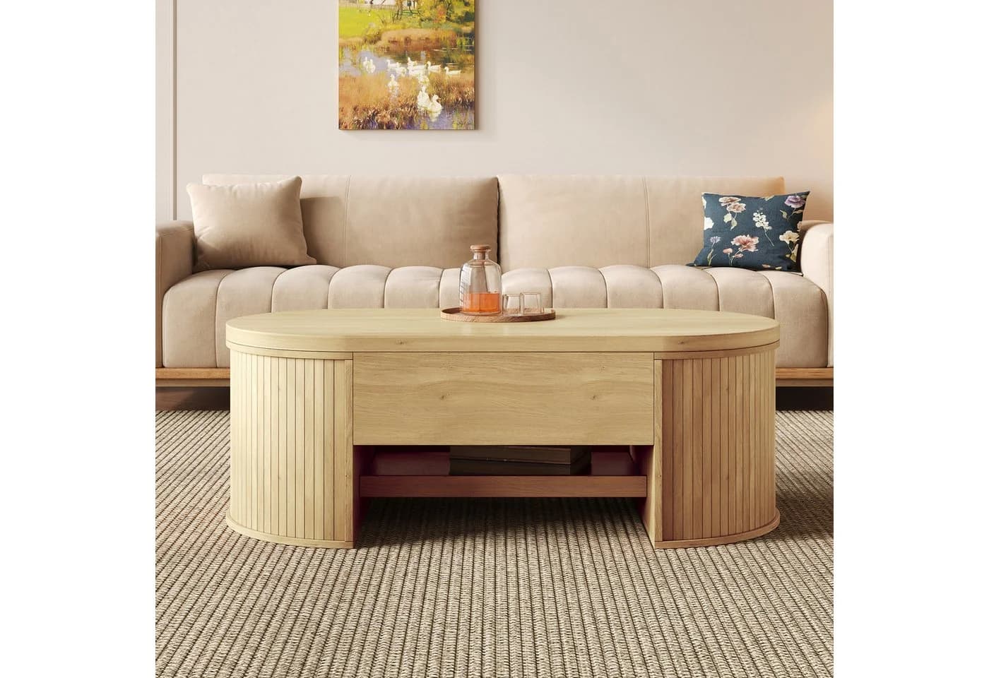 MODFU Couchtisch höhenverstellbar mit Holzoptik