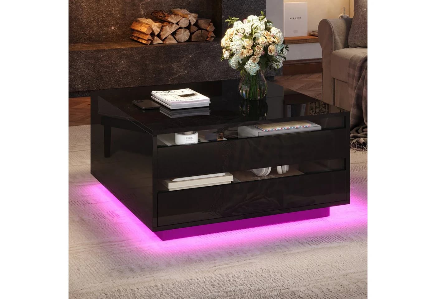 MODFU Höhenverstellbarer Couchtisch mit LED-Beleuchtung und Stauraum - Bild 2