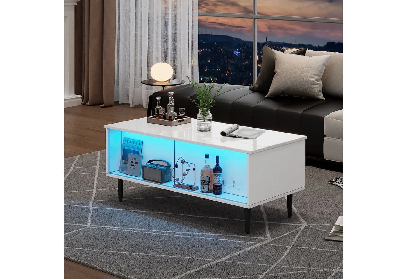 MODFU Couchtisch weiß höhenverstellbar mit LED & Stauraum - Bild 4