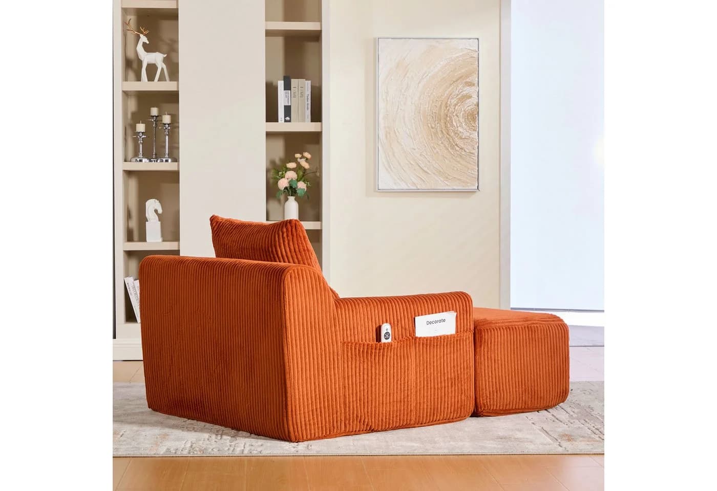 OKWISH Loungesessel Orange Kordsamt mit Fußpedal & Stauraum - Bild 3