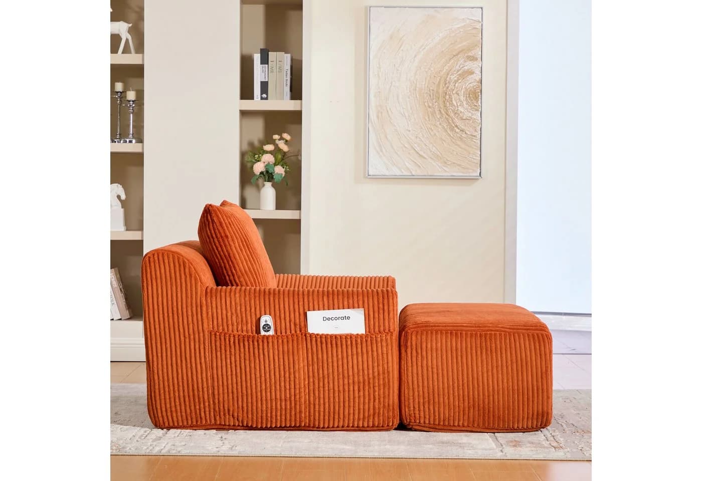 OKWISH Loungesessel Orange Kordsamt mit Fußpedal & Stauraum - Bild 4