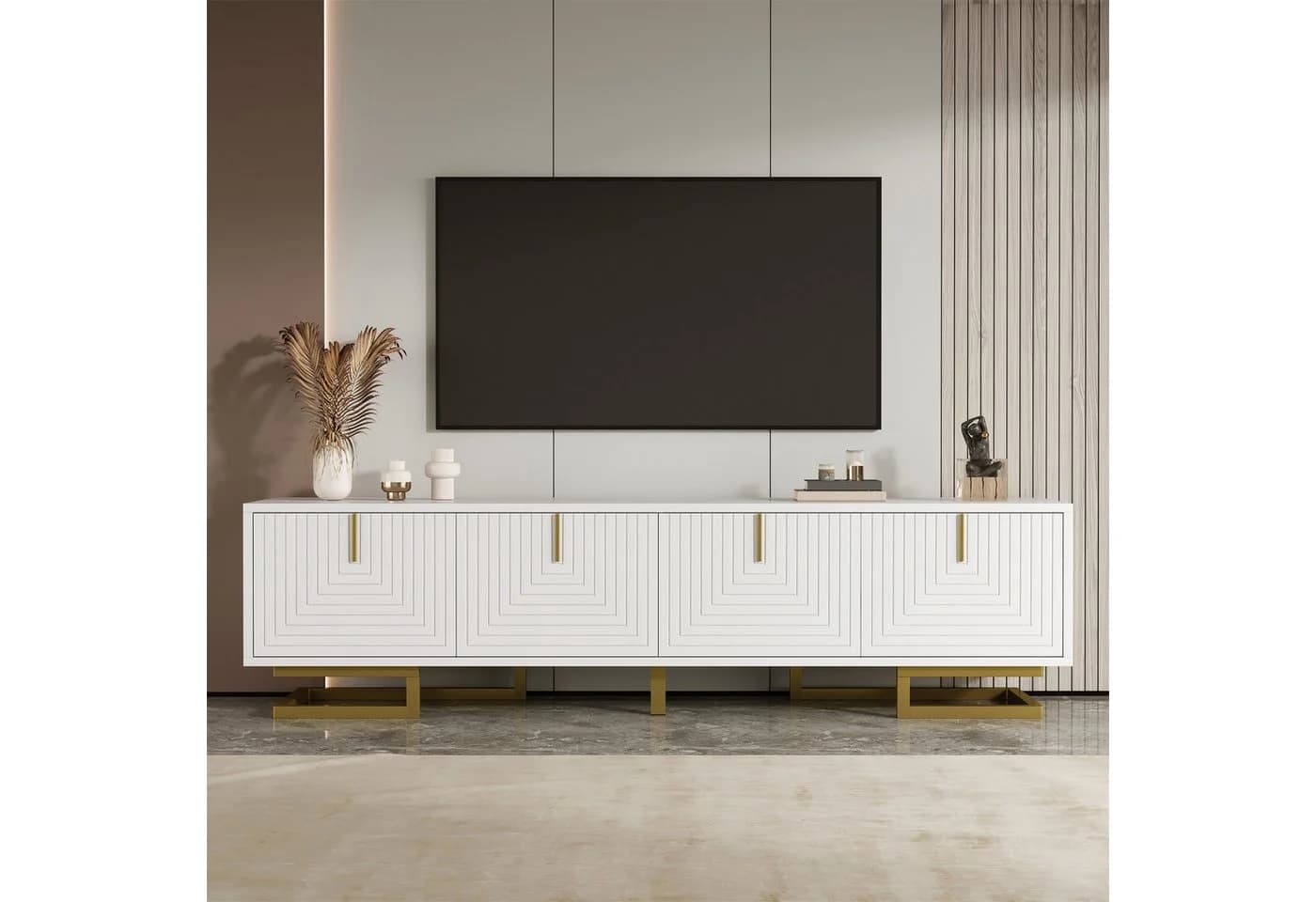 MODFU Lowboard mit Regalfächern, Goldbeine, TV-Möbel, 4 Türen - Bild 2