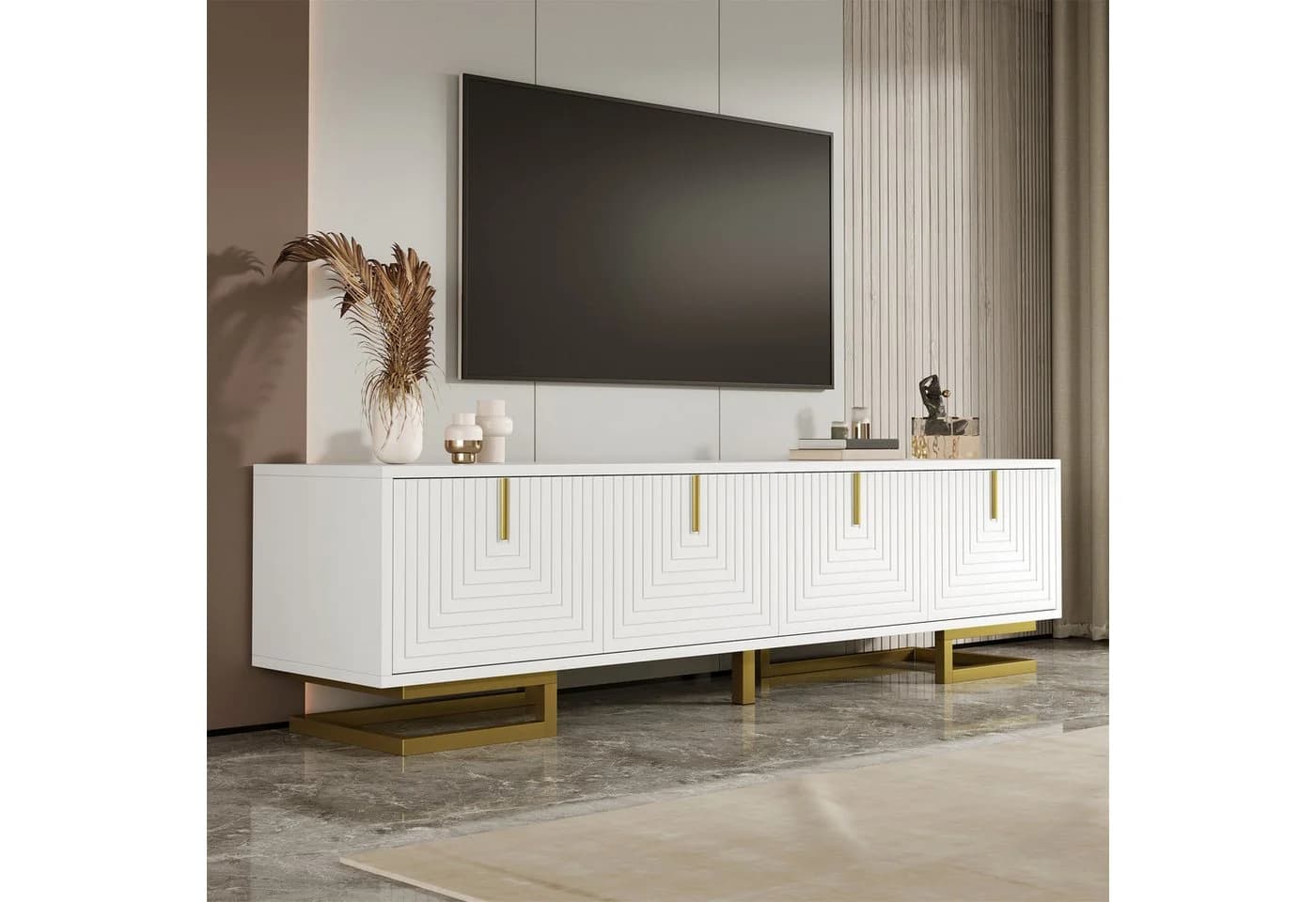 MODFU Lowboard mit Regalfächern, Goldbeine, TV-Möbel, 4 Türen - Bild 4