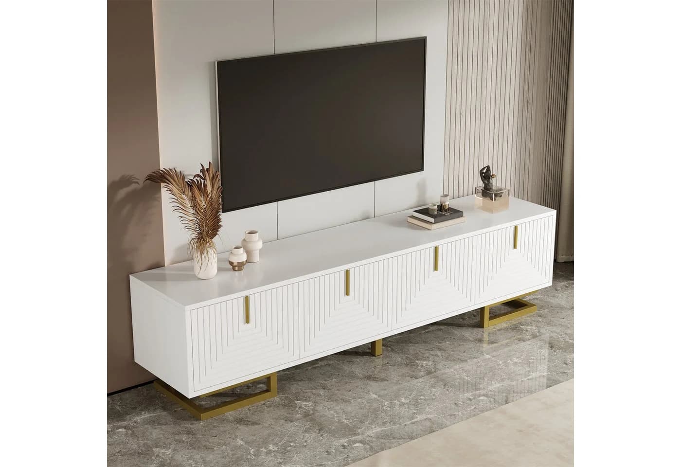 MODFU Lowboard mit Regalfächern, Goldbeine, TV-Möbel, 4 Türen - Bild 5