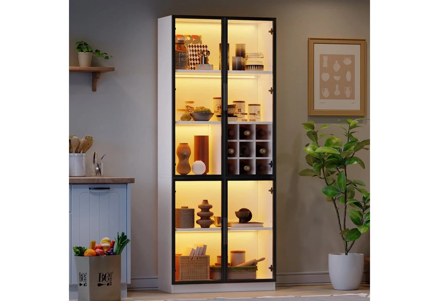 REDOM Vitrine mit Glastüren und LED-Beleuchtung Weiß - Bild 2