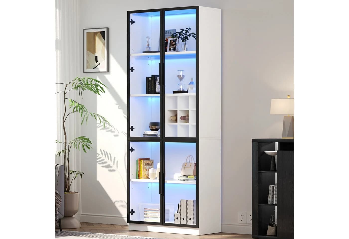 REDOM Vitrine mit Glastüren und LED-Beleuchtung Weiß - Bild 3