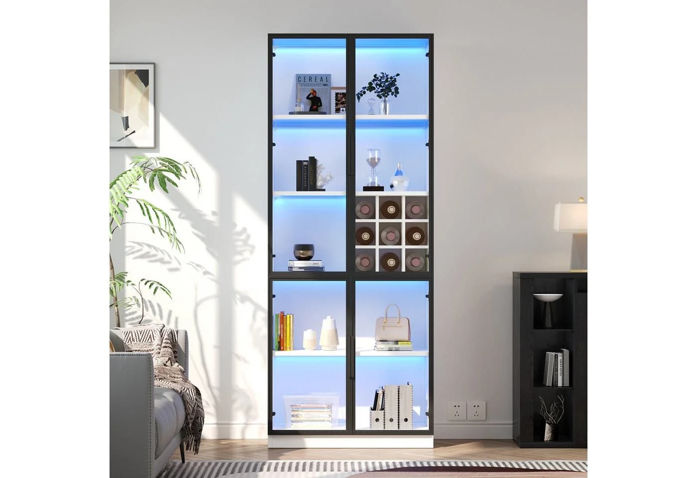 REDOM Vitrine mit Glastüren und LED-Beleuchtung Weiß - Bild 4