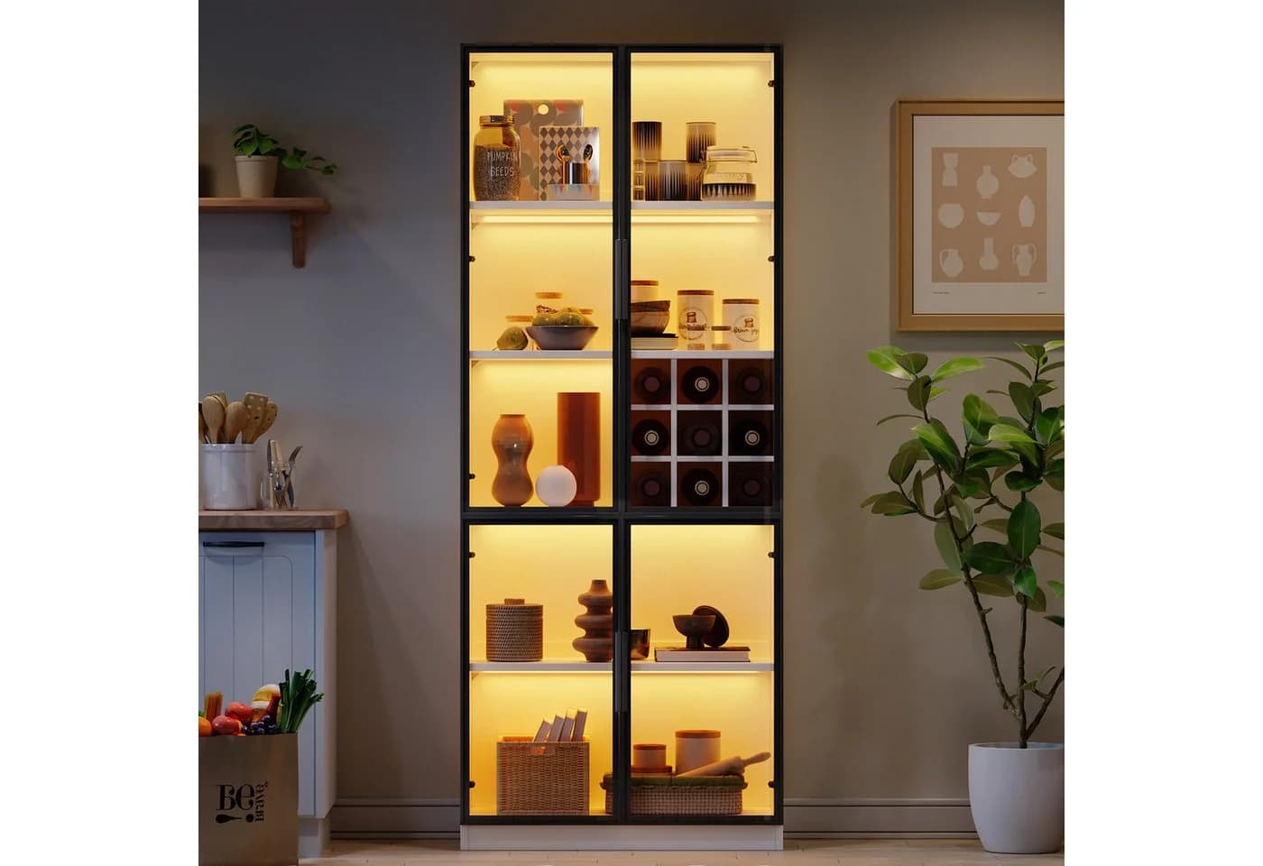 REDOM Vitrine mit Glastüren und LED-Beleuchtung Weiß - Bild 5