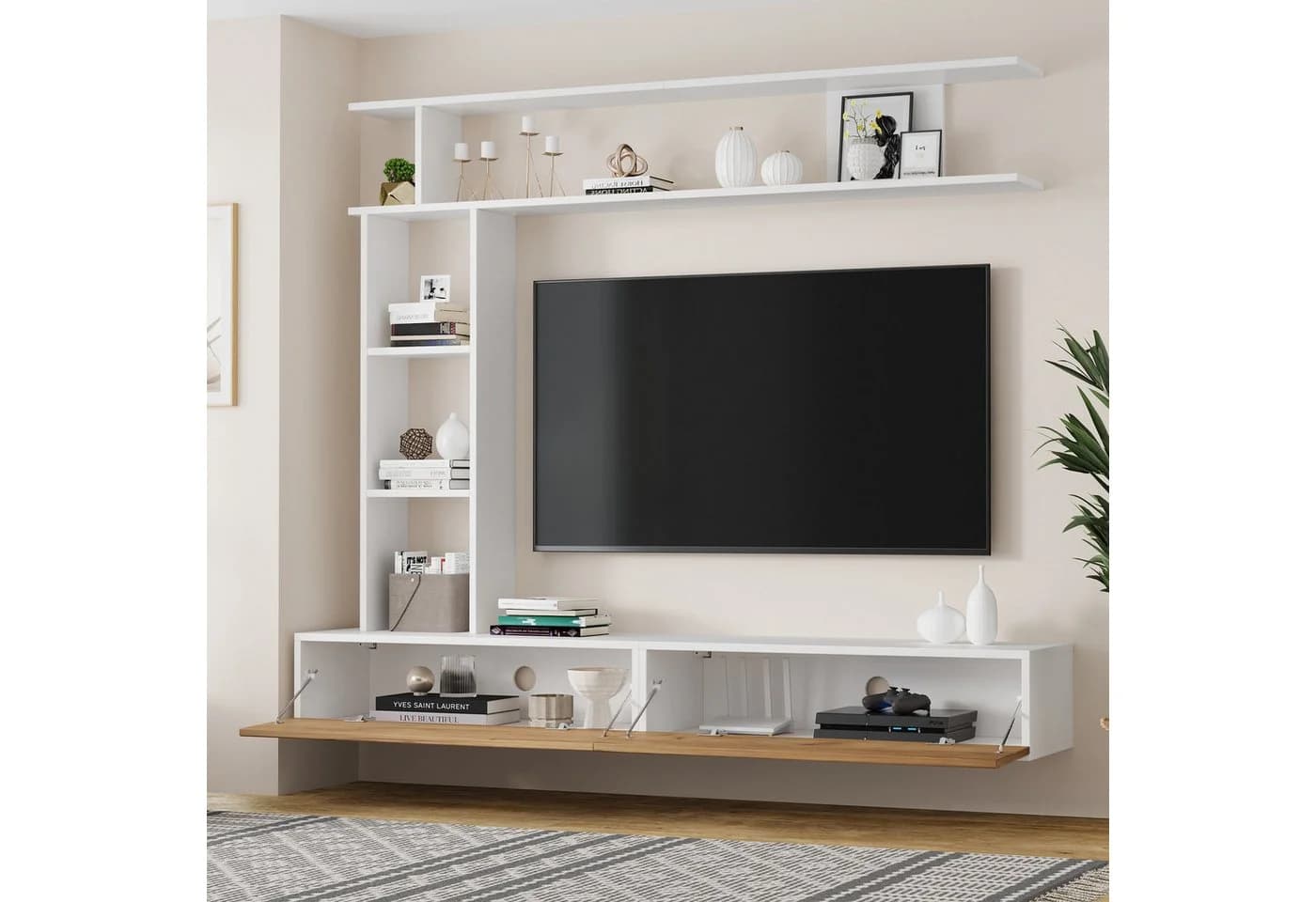 OKWISH TV-Wohnwand Set Weiß Schwarz Stehend Hängend - Bild 5