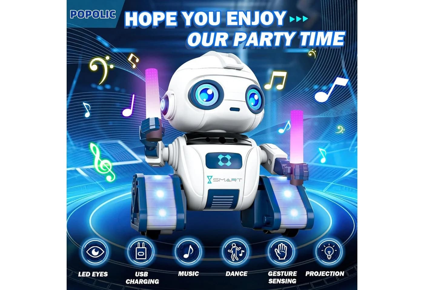 POPOLIC RC-Roboter Projektionsroboter mit Tanz- und Gesangsfunktion