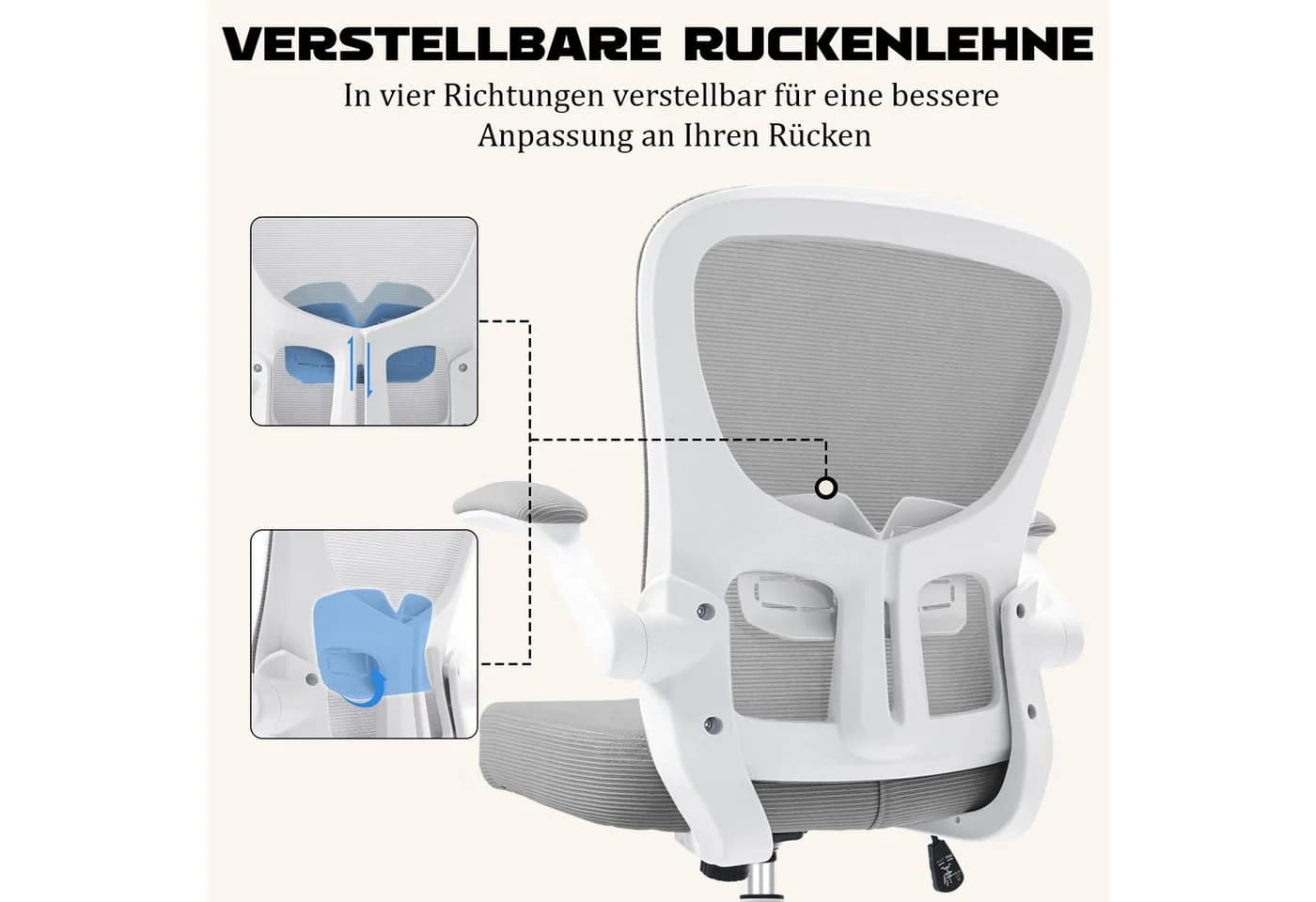 Durrafy Bürostuhl Ergonomischer Bürostuhl mit klappbaren Armlehnen - Bild 3