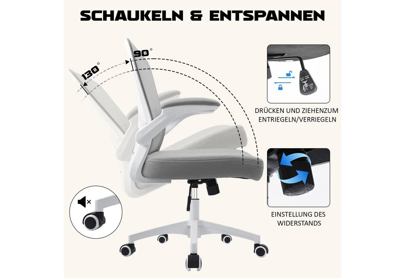 Durrafy Bürostuhl Ergonomischer Bürostuhl mit klappbaren Armlehnen - Bild 4