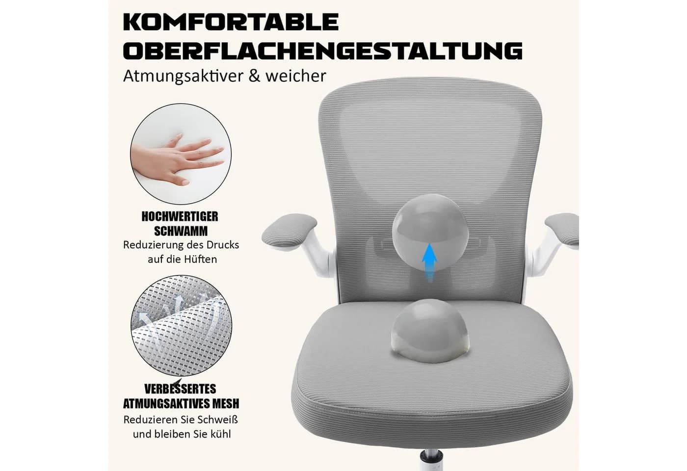 Durrafy Bürostuhl Ergonomischer Bürostuhl mit klappbaren Armlehnen - Bild 5
