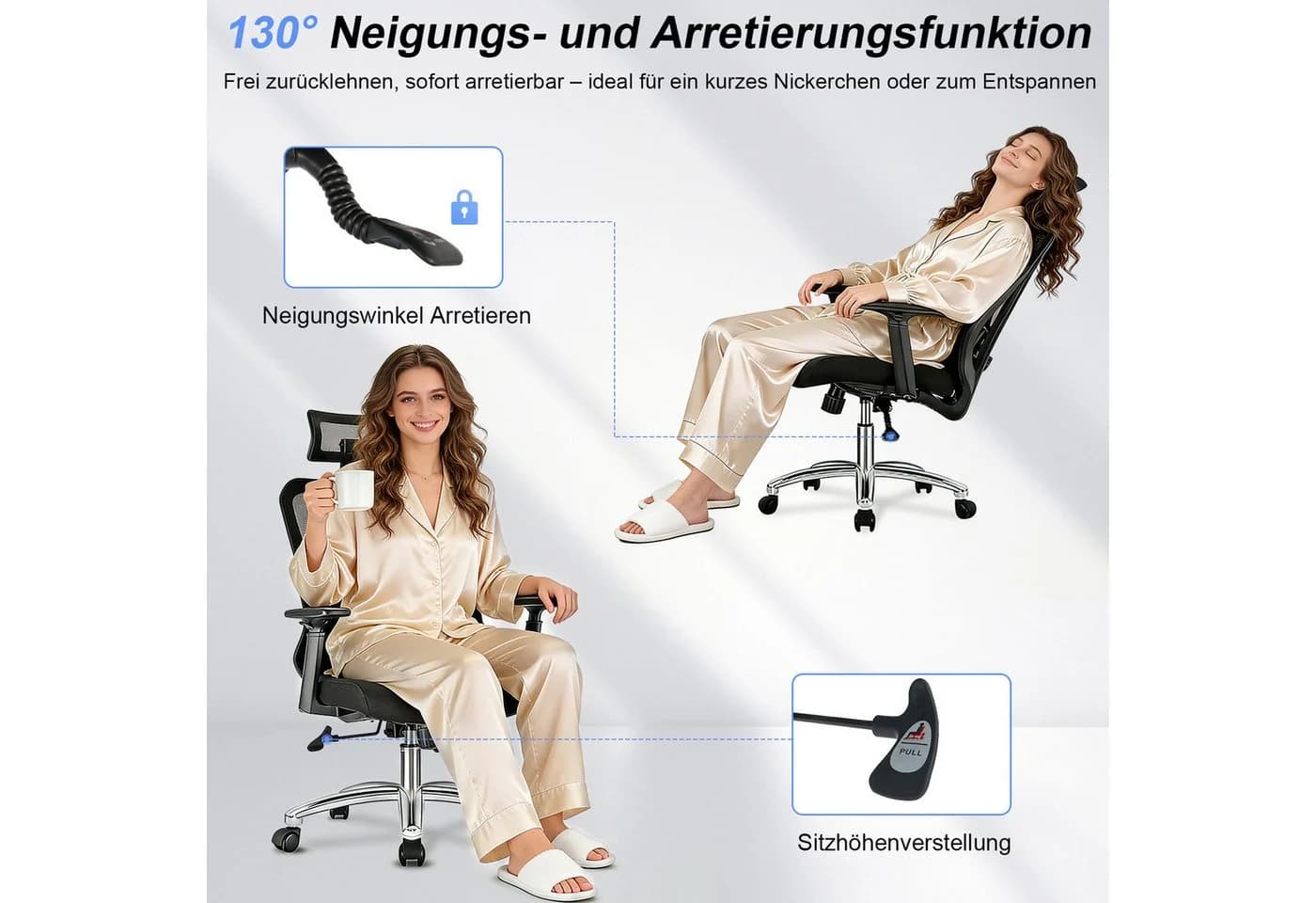 Durrafy Bürostuhl Ergonomisch Schwarz 4D-Lendenstütze - Bild 4