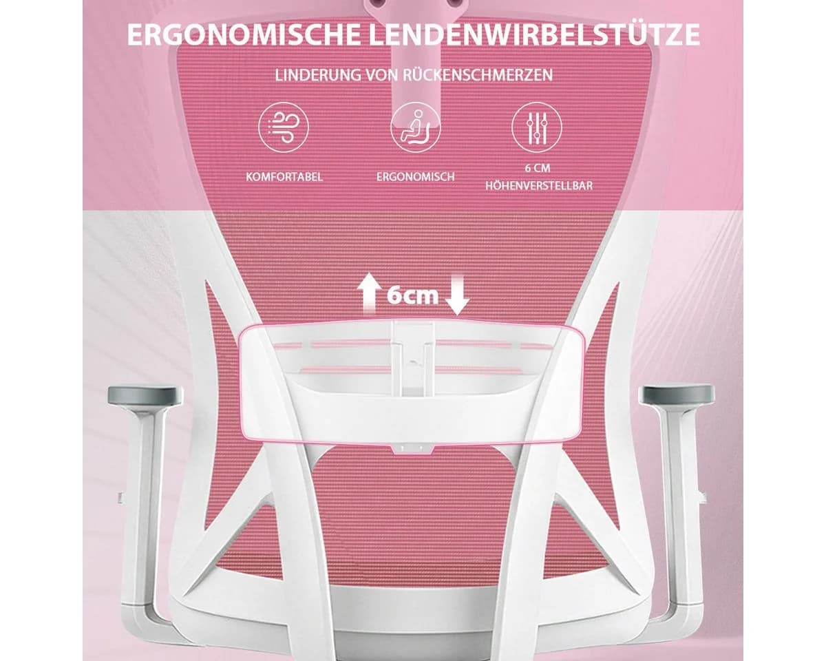 Durrafy Bürostuhl 200kg Ergonomisch Rosa Netz - Bild 5