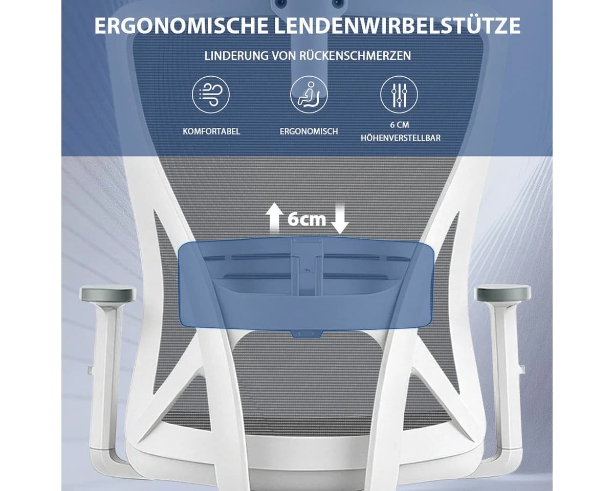 Durrafy Bürostuhl 200kg Grau Ergonomisch mit Netzgewebe - Bild 5