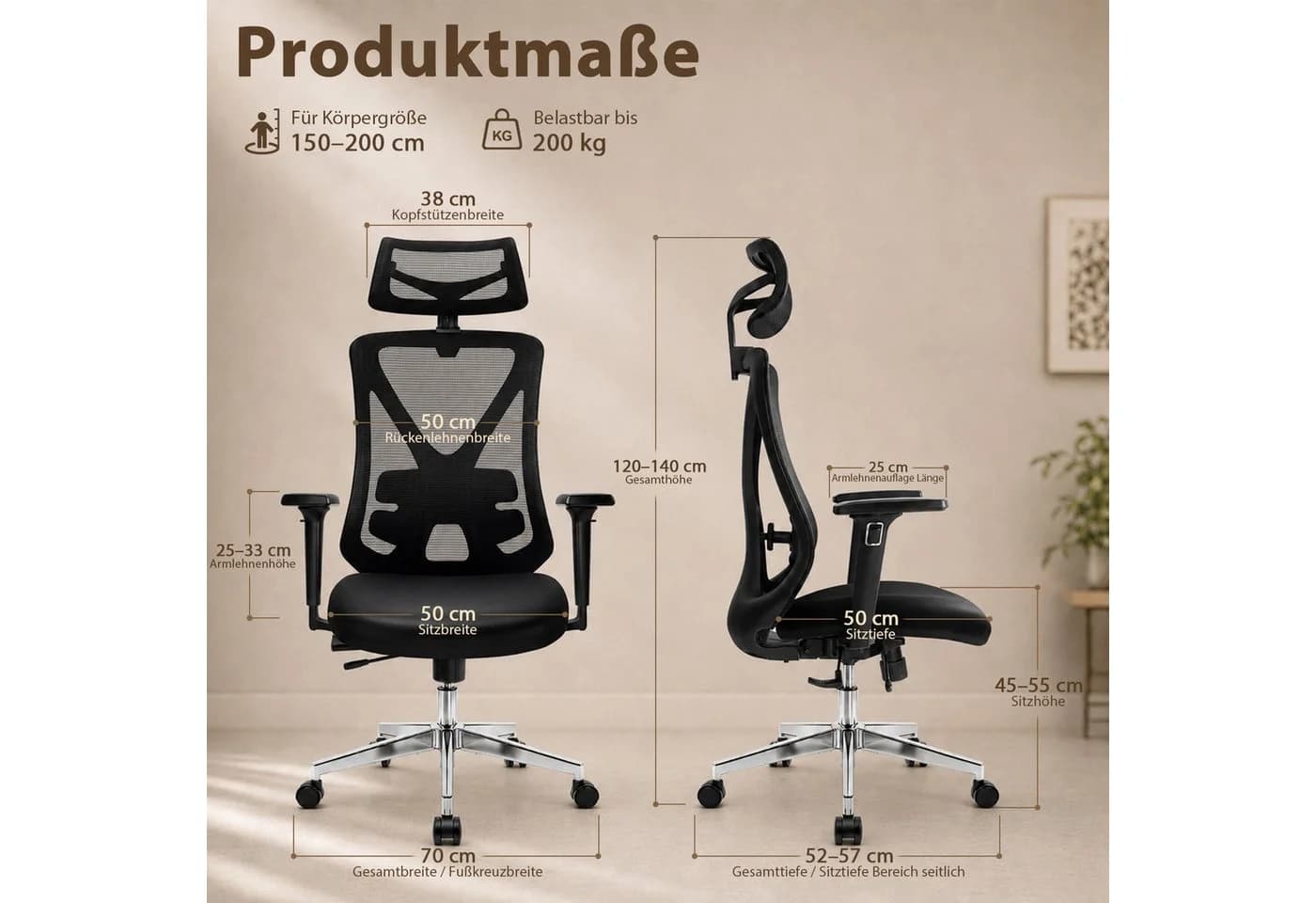 Hoolamyie Ergonomischer Bürostuhl Schwarz mit Mesh-Rückenlehne - Bild 4
