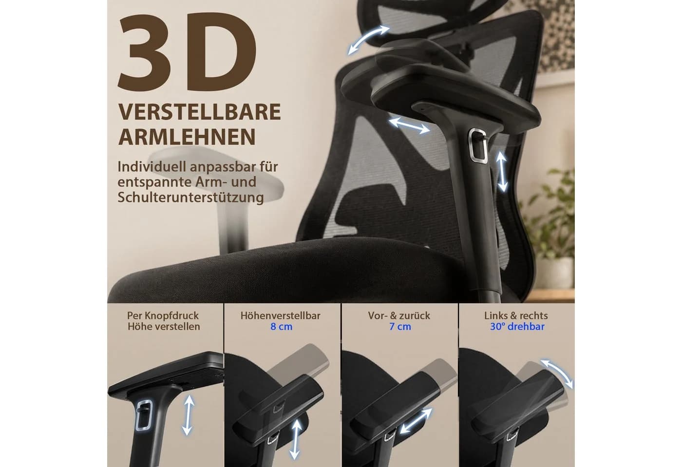 Hoolamyie Ergonomischer Bürostuhl Schwarz mit Mesh-Rückenlehne - Bild 5