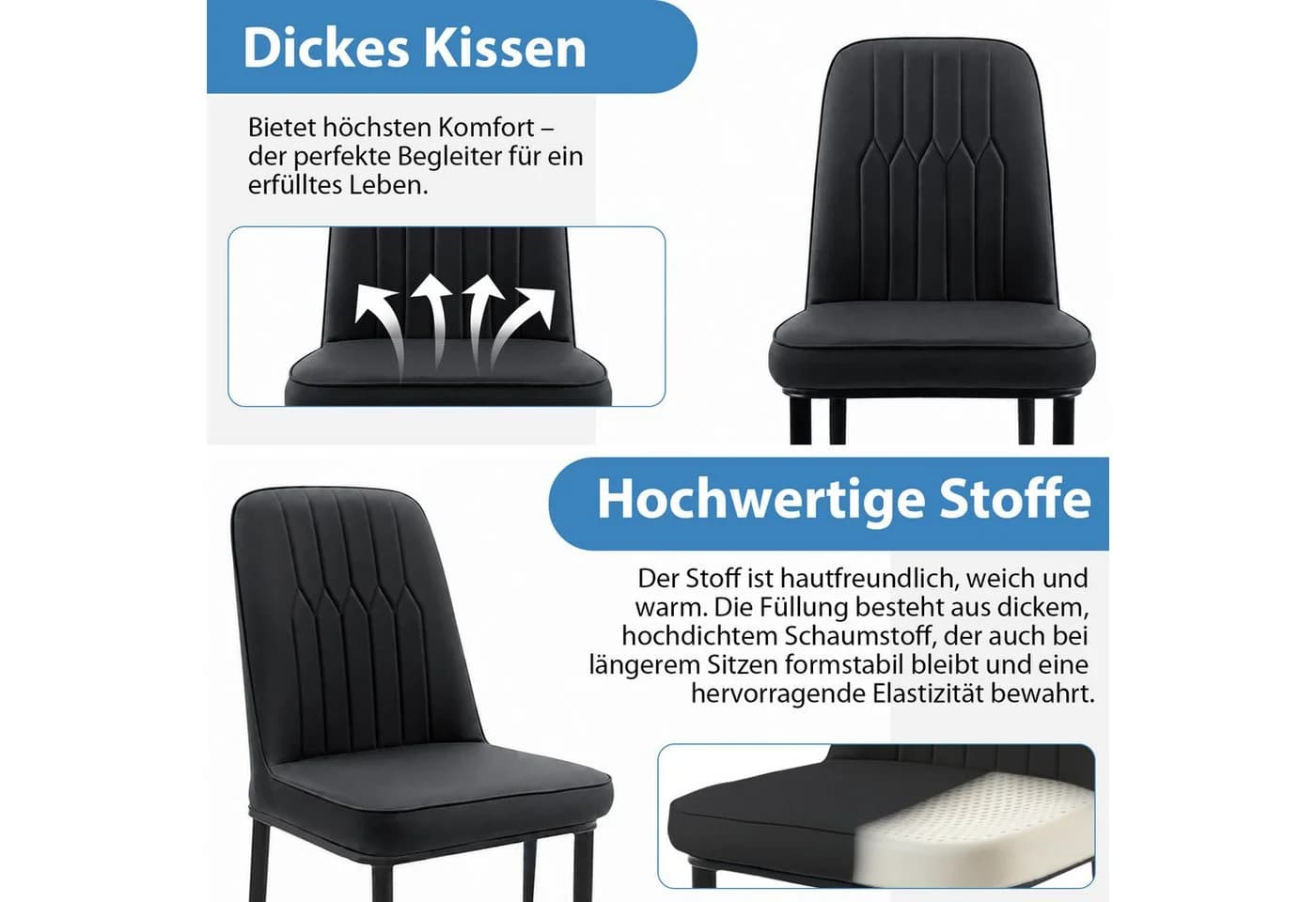Durrafy Esszimmerstuhl Schwarz Samt Metallbeine Ergonomisch - Bild 5