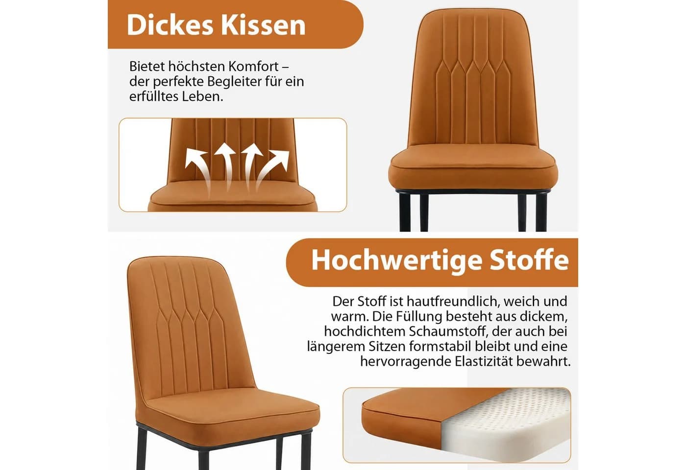Durrafy Esszimmerstuhl Set Braun Metallbeine Gepolstert - Bild 5