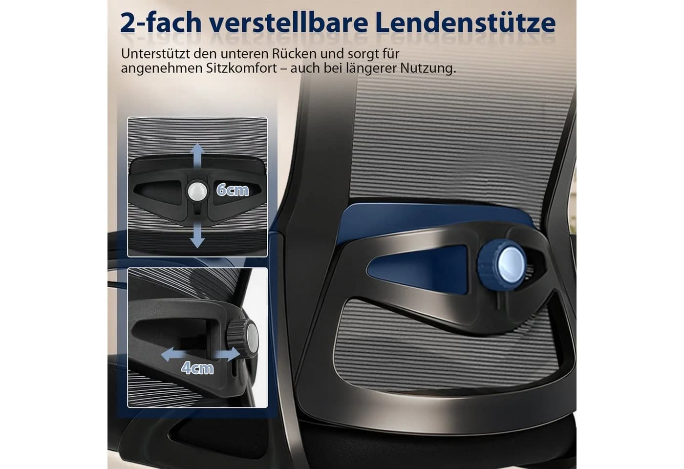 Hoolamyie Bürostuhl mit Lendenstütze & klappbaren Armlehnen Schwarz - Bild 4