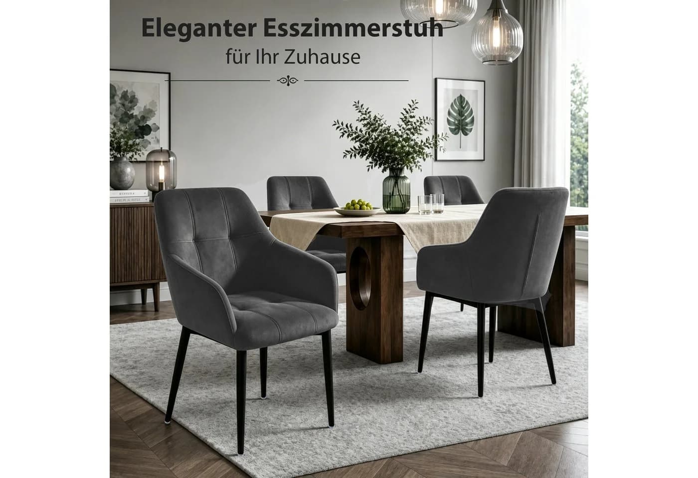 Hoolamyie Esszimmerstuhl Stuhlset 6-tlg. Grau Samt mit Armlehnen