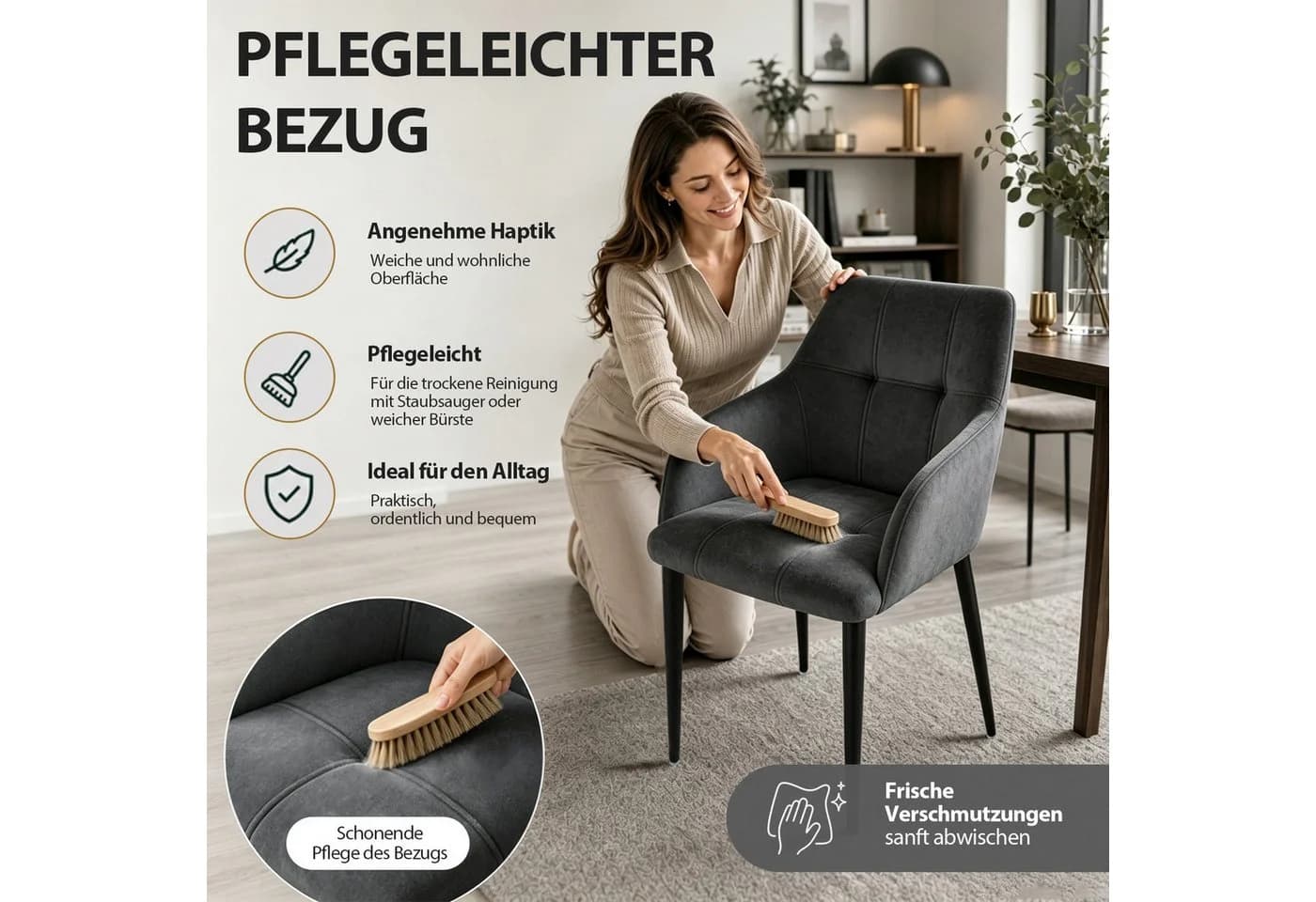 Hoolamyie Esszimmerstuhl Stuhlset 6-tlg. Grau Samt mit Armlehnen - Bild 3