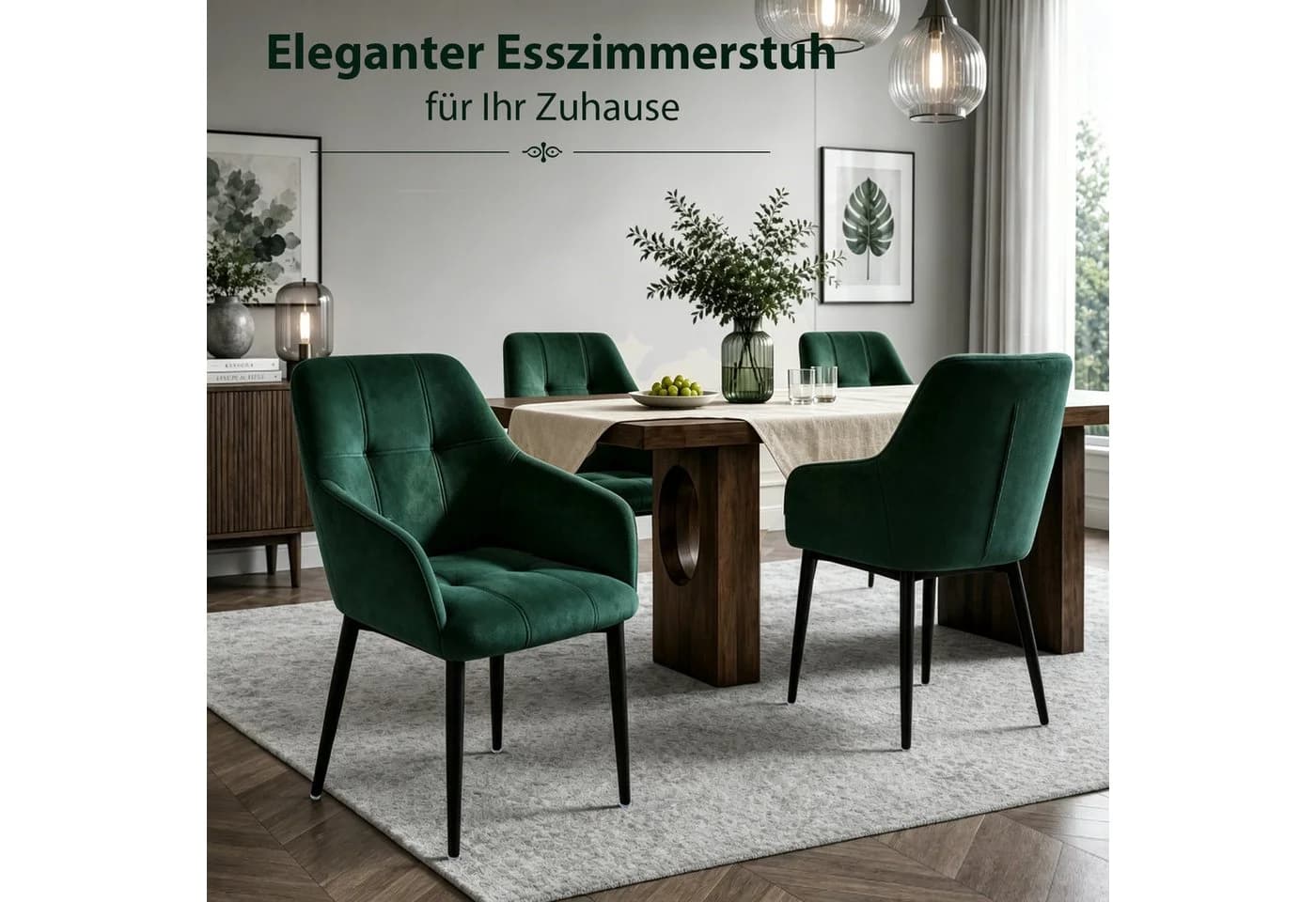 Hoolamyie Esszimmerstuhl 6er-Set Samt mit Armlehnen Grün