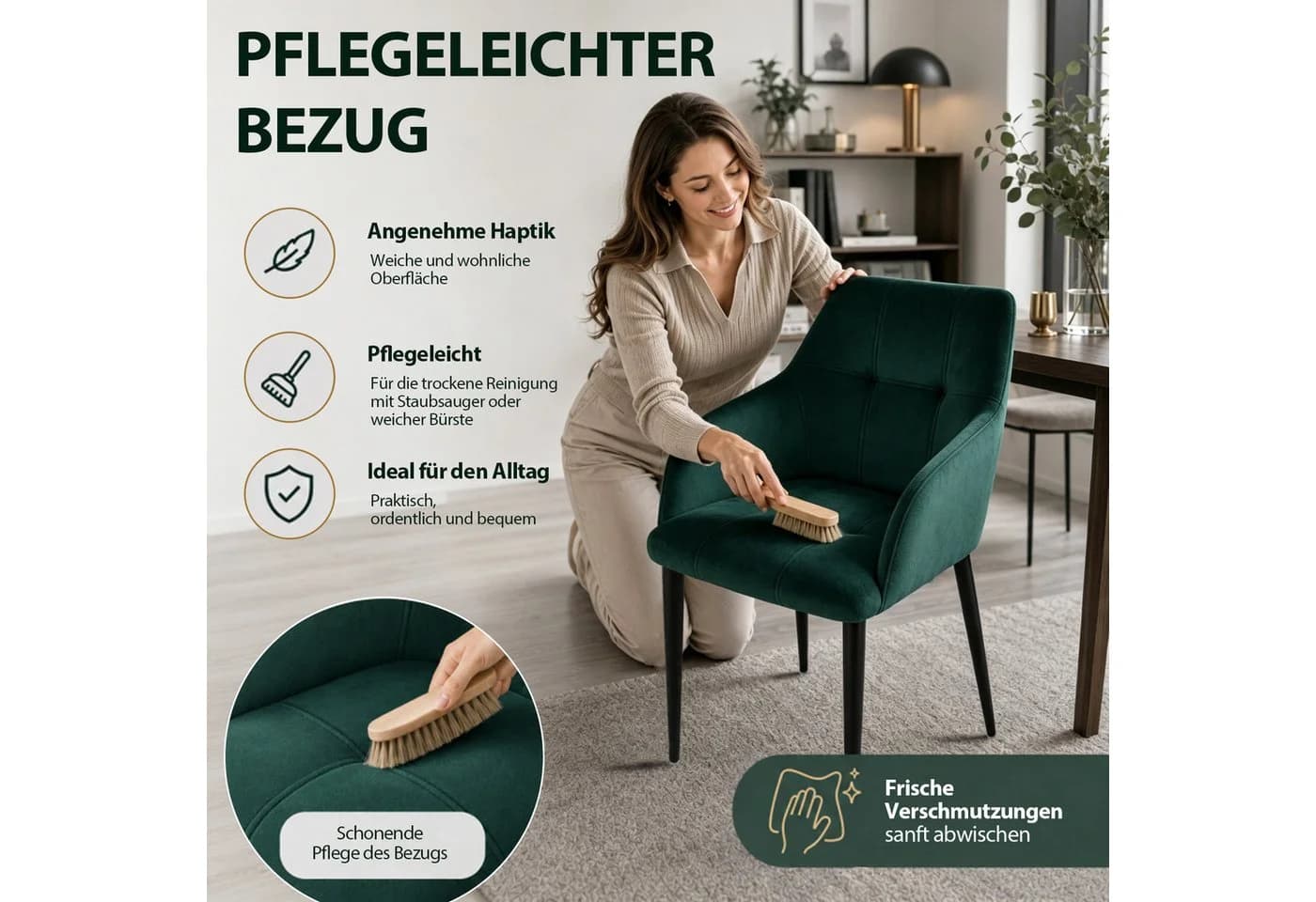 Hoolamyie Esszimmerstuhl 6er-Set Samt mit Armlehnen Grün - Bild 3