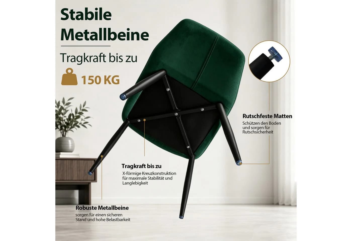 Hoolamyie Esszimmerstuhl 6er-Set Samt mit Armlehnen Grün - Bild 4