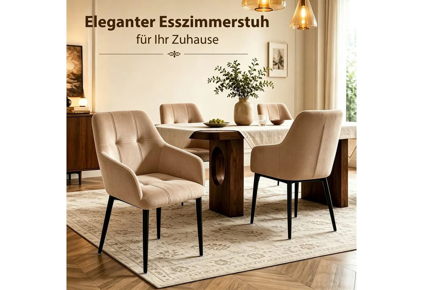 Hoolamyie Esszimmerstuhl 4er-Set Samt mit Armlehnen Braun