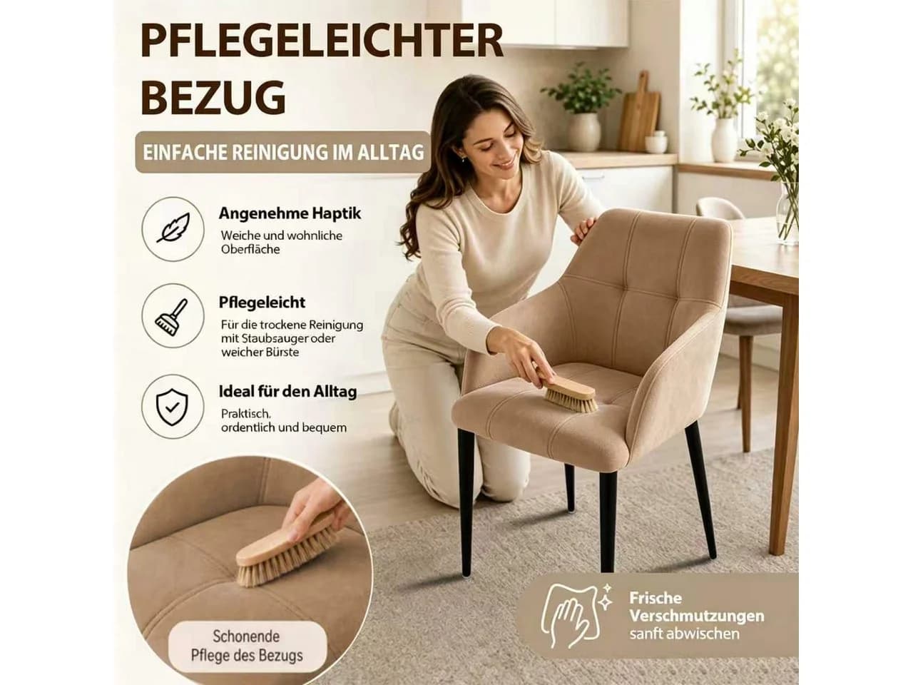 Hoolamyie Esszimmerstuhl 4er-Set Samt mit Armlehnen Braun - Bild 3