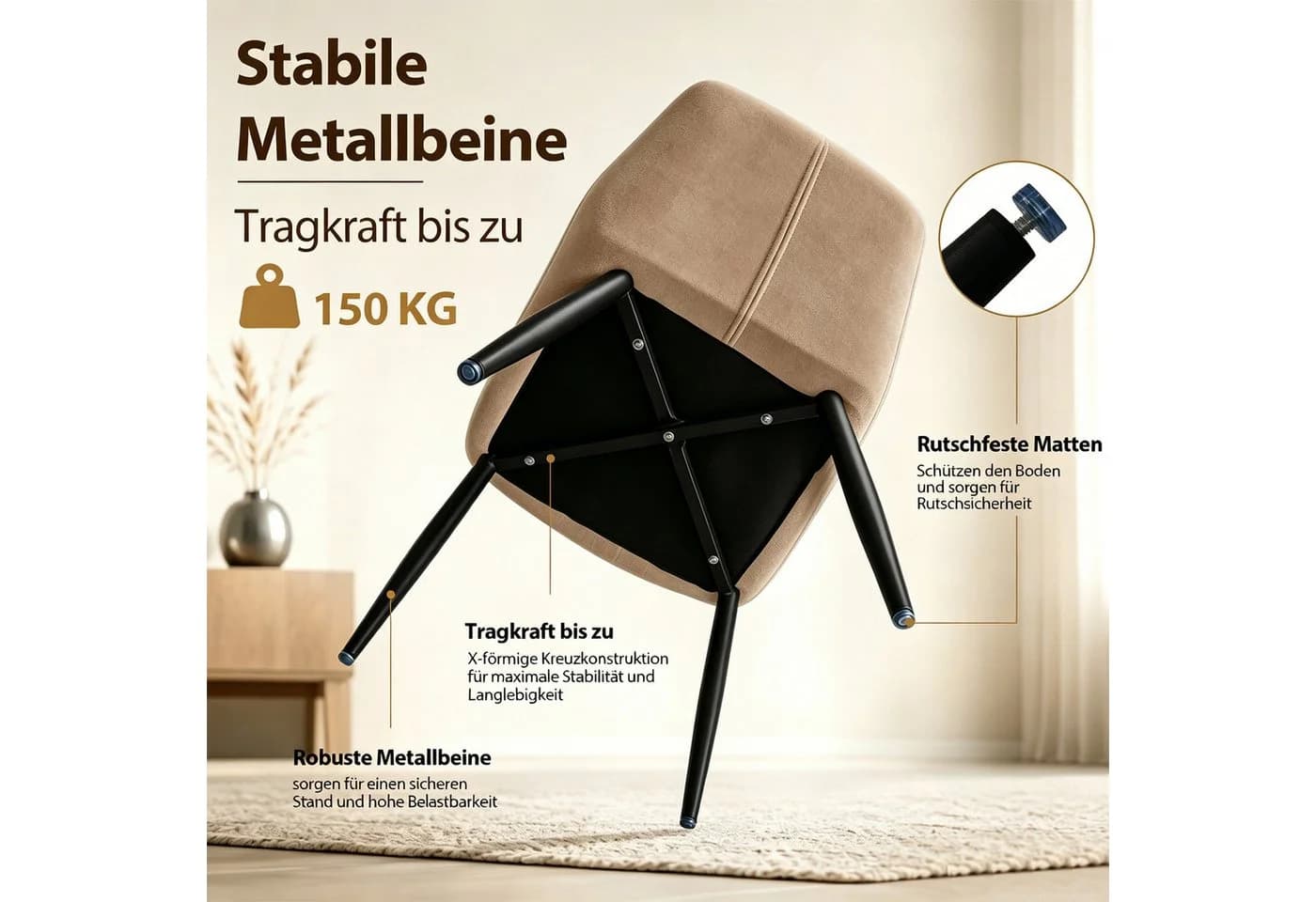 Hoolamyie Esszimmerstuhl 4er-Set Samt mit Armlehnen Braun - Bild 4