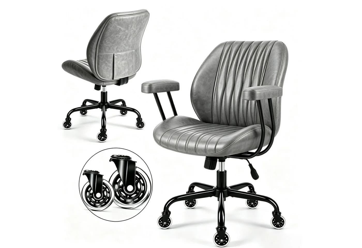 Hoolamyie Bürostuhl grau mit PU-Leder und ergonomischer Lendenstütze - Bild 2