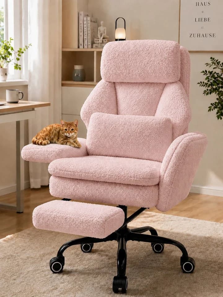 Hoolamyie Drehstuhl Rosa Teddy-Stoff mit Fußstütze - Bild 2
