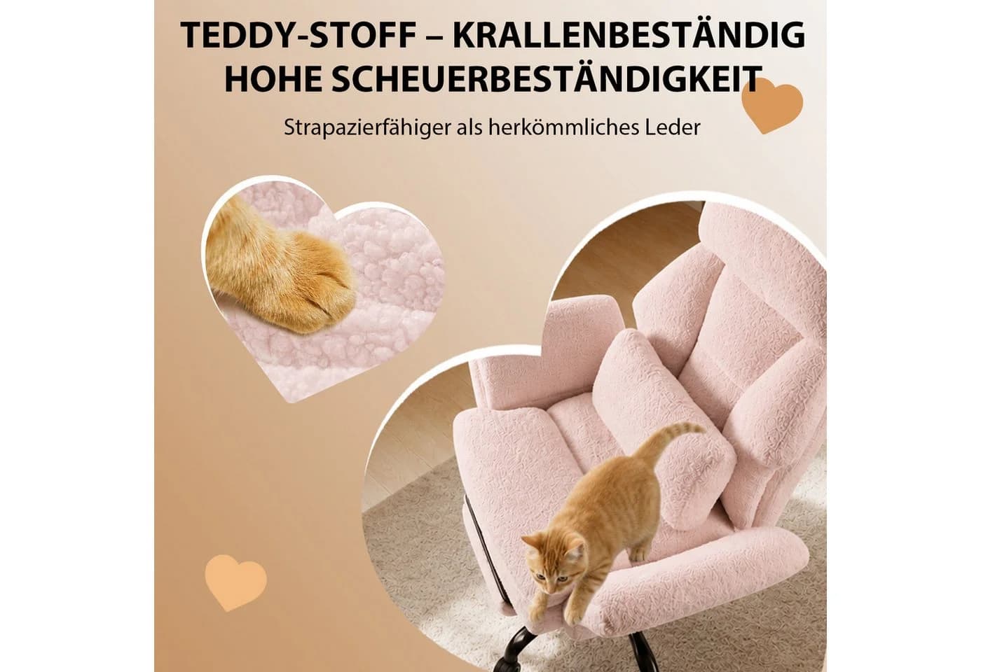 Hoolamyie Drehstuhl Rosa Teddy-Stoff mit Fußstütze - Bild 5