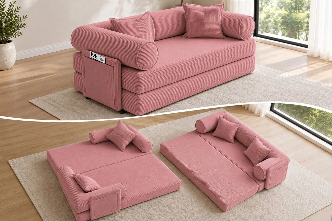 Hoolamyie 6-in-1 Cord Schlafsofa Rosa Modular mit Schlaffunktion - Bild 2