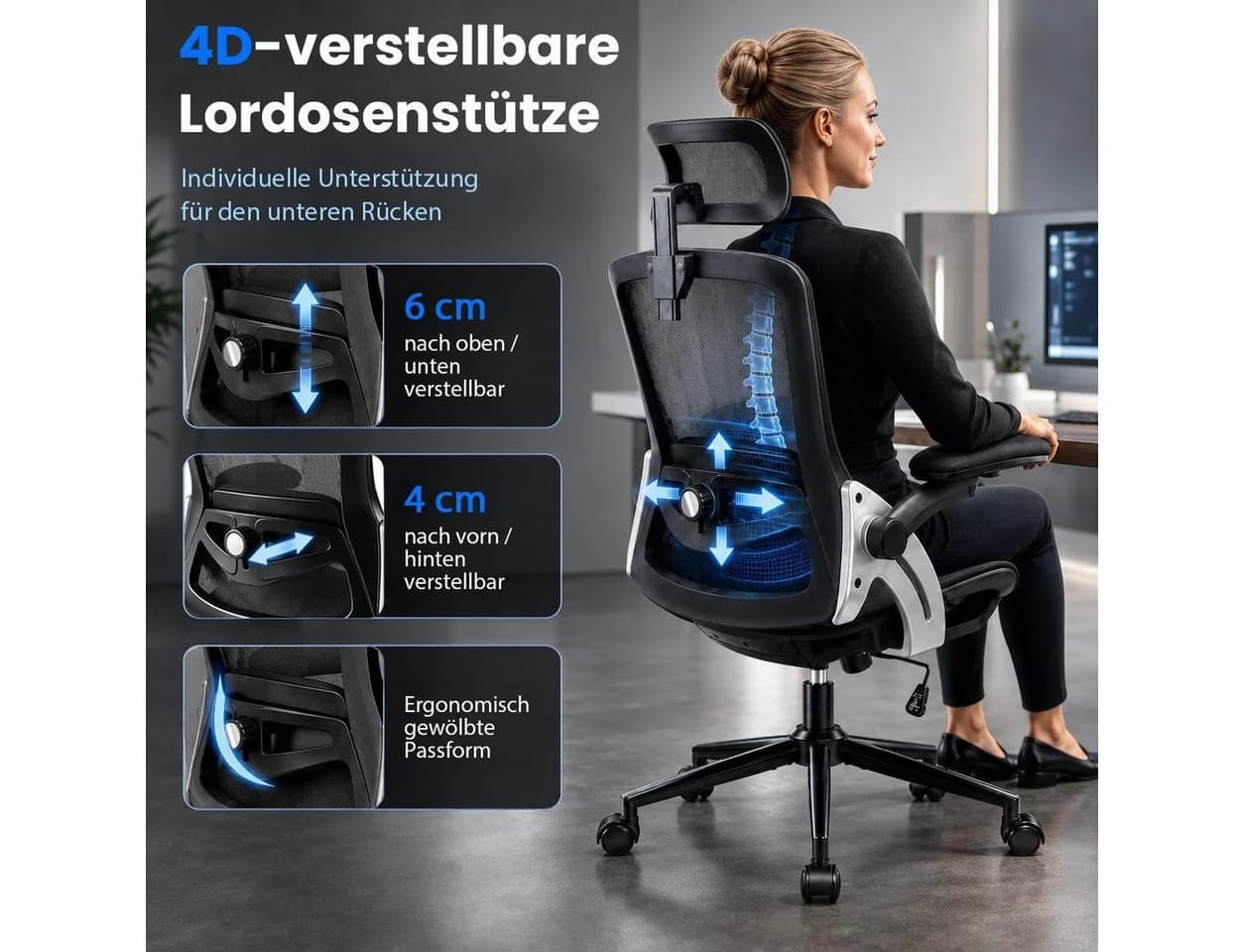 Hoolamyie Ergonomischer Bürostuhl mit Kopfstütze & 4D Lordosenstütze - Bild 3