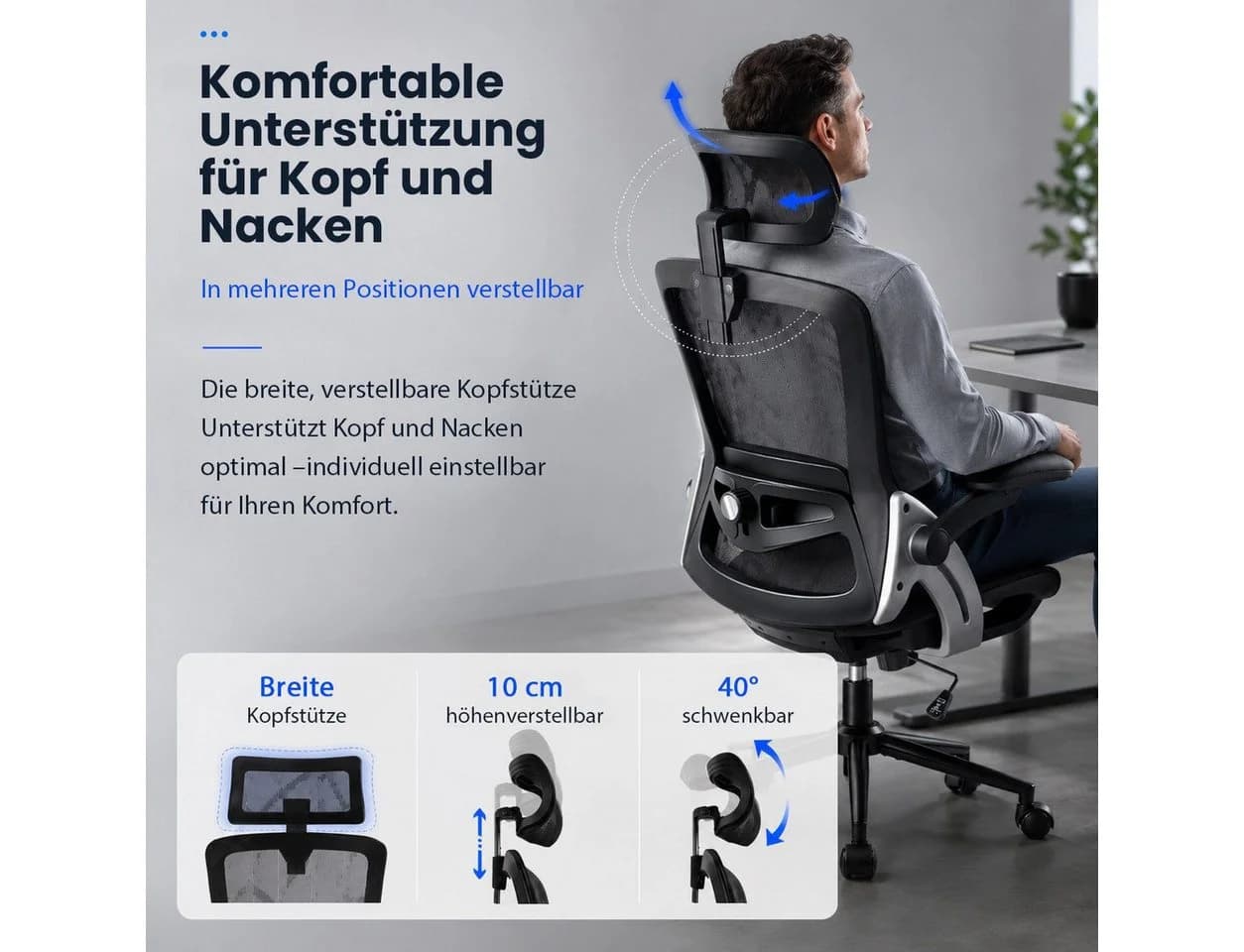 Hoolamyie Ergonomischer Bürostuhl mit Kopfstütze & 4D Lordosenstütze - Bild 4