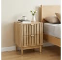 BBWL Nachttisch 2 Schubladen Eichenoptik Lattenrost Design Mid-Century Modern Bild 2