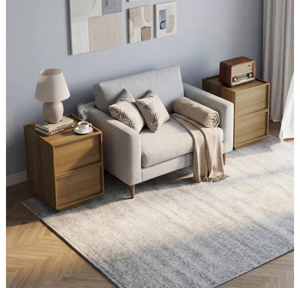 BBWL Nachttisch 2 Schubladen Modern Grifflos Eiche MDF - Bild 2