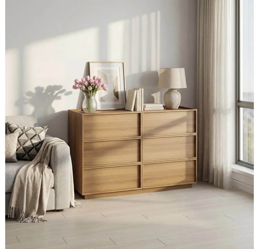 BBWL Stauraumschrank Kommode 6 Schubladen Eiche Modern Grifflos - Bild 2