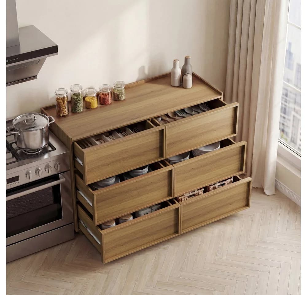 BBWL Stauraumschrank Kommode 6 Schubladen Eiche Modern Grifflos - Bild 5