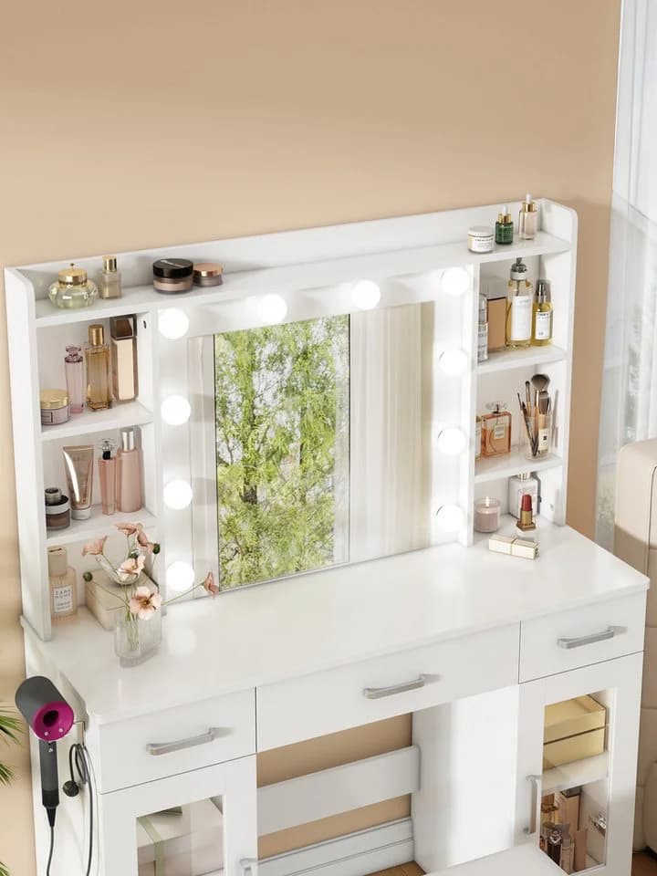 BBWL Schminktisch mit LED Spiegel, Hocker und USB Beleuchtung - Bild 3
