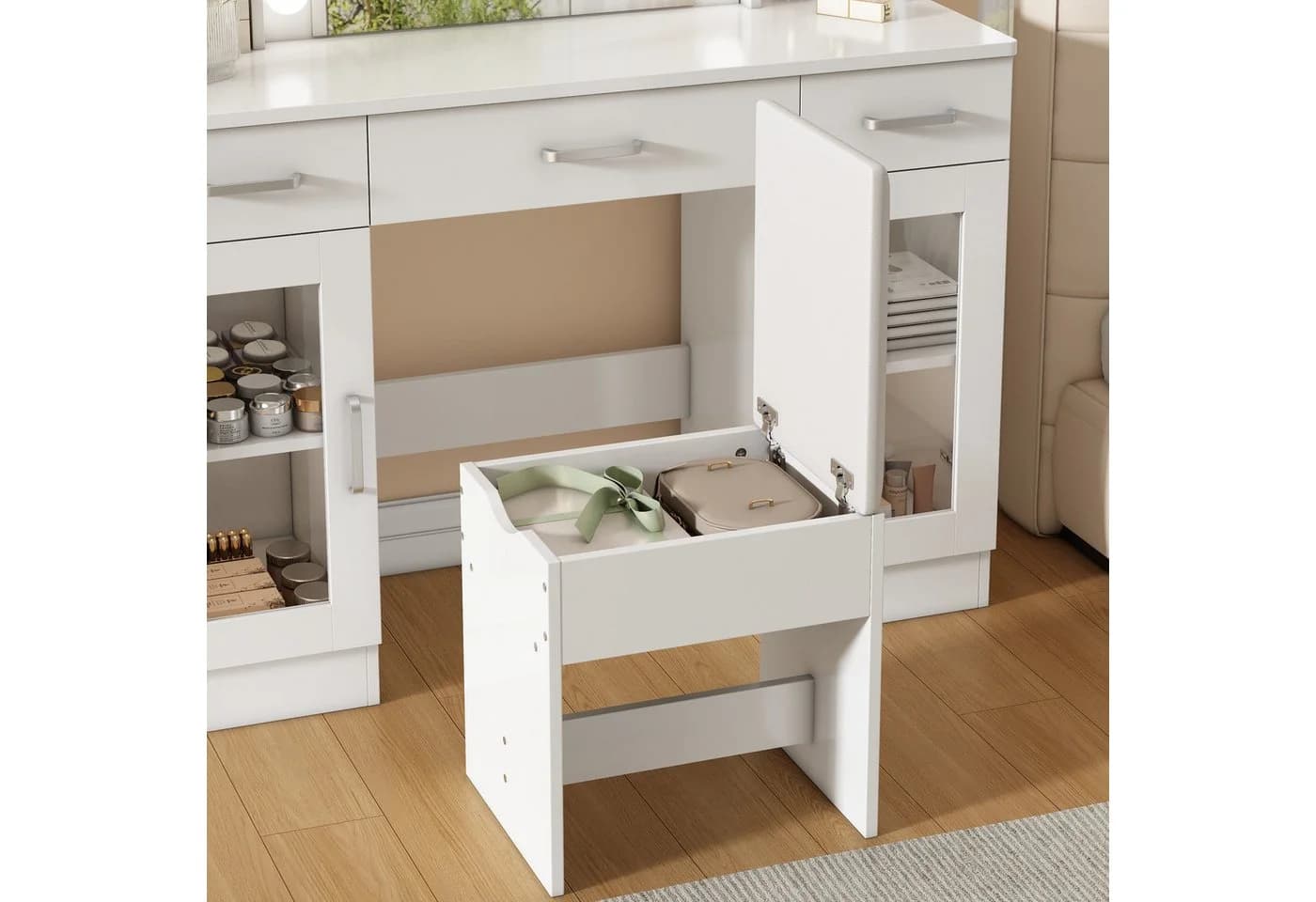 BBWL Schminktisch mit LED Spiegel, Hocker und USB Beleuchtung - Bild 5
