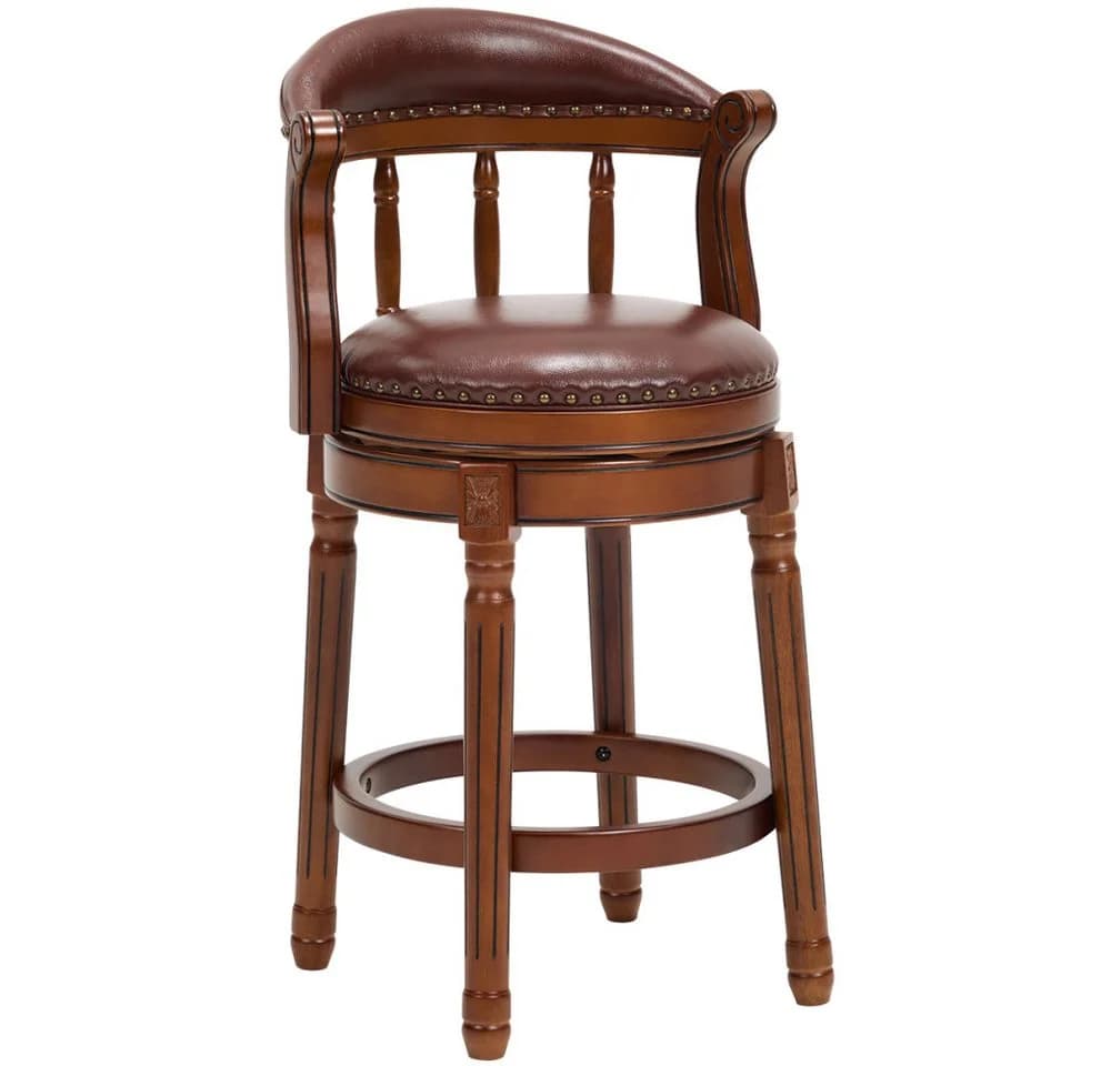 BBWL Barhocker Echtleder Holz 360° drehbar mit Rückenlehne
