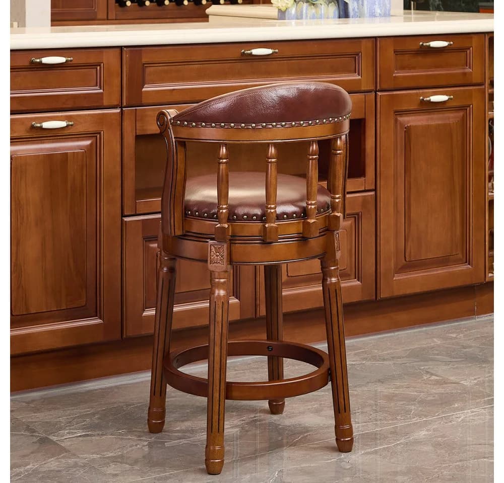 BBWL Barhocker Echtleder Holz 360° drehbar mit Rückenlehne - Bild 5